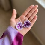 گوشواره دست‌بافت سه بعدی گل بنفشه - Image 7
